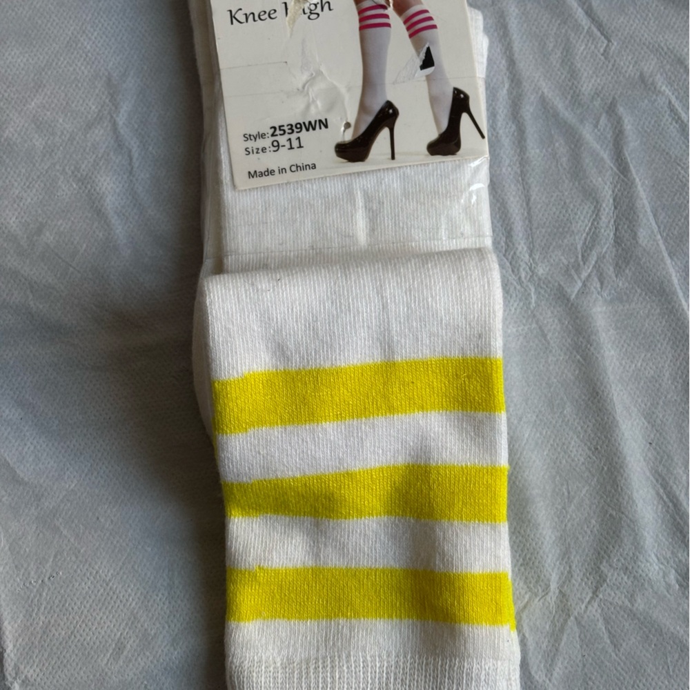 Angelina White and Yellow Striped Knee-HighSocks for Women Size 9-11